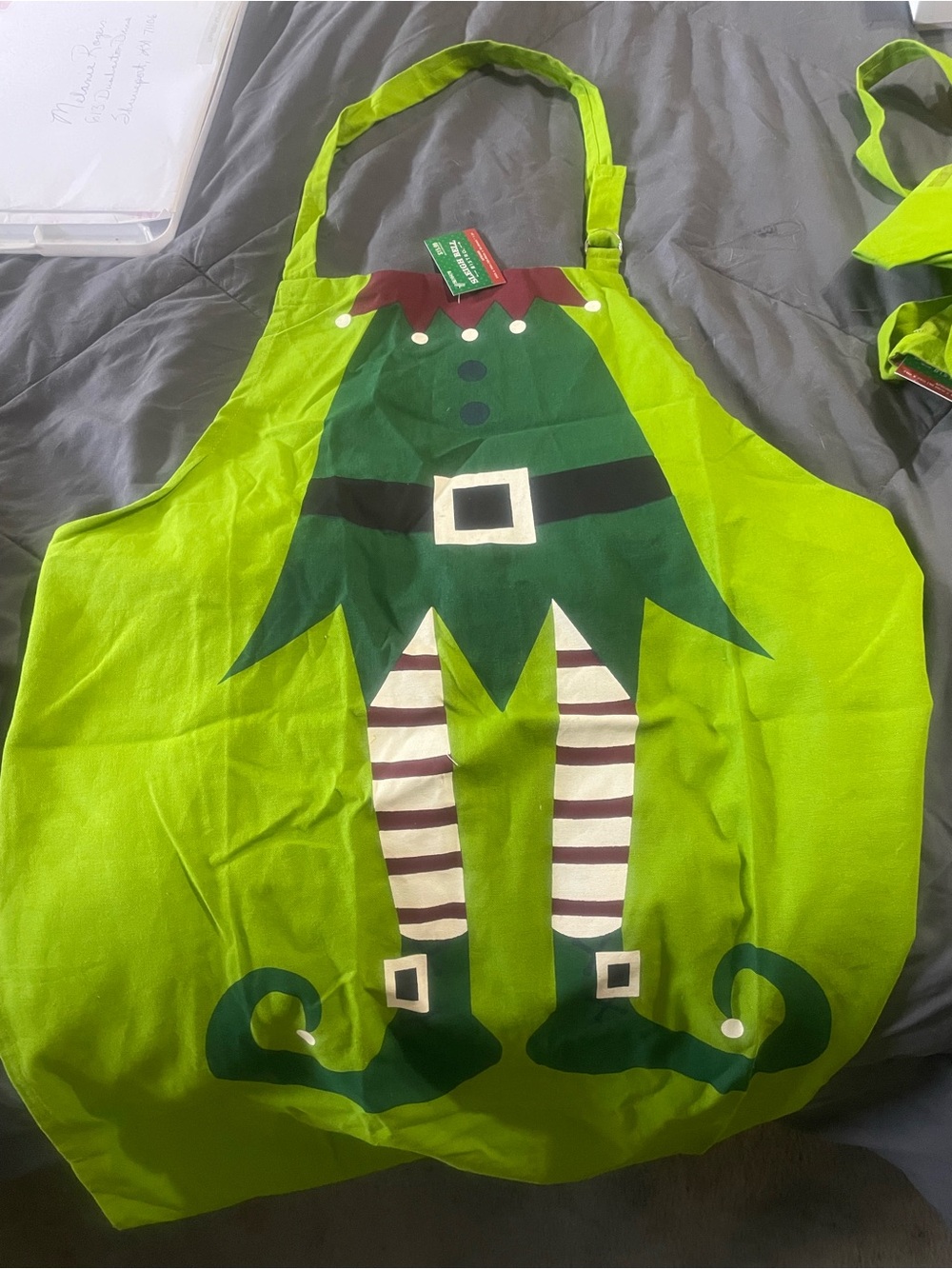 Adult Green Elf Apron - Festive Holiday Accessory. Set of 2 Aprons